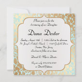 Metallic Golden Aqua Floral Baptism Invitation Kaart (Voorkant)