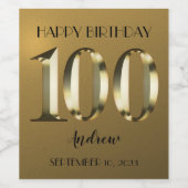 Metallic golden folie 100e verjaardag wijn etiket (Enkel label)