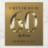 Metallic golden folie 60e verjaardag wijn etiket (Enkel label)