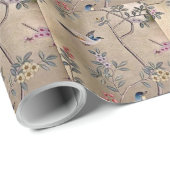 Metallic Golden Garden Chinoiserie met Song Birds Cadeaupapier (Rol Hoek)