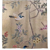 Metallic Golden Garden Chinoiserie met Song Birds Douchegordijn (Voorkant)