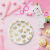 Metallic Golden Hearts Confetti White Delicate Papieren Bordje (Feest)