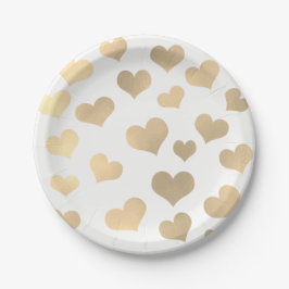 Metallic Golden Hearts Confetti White Delicate Papieren Bordje