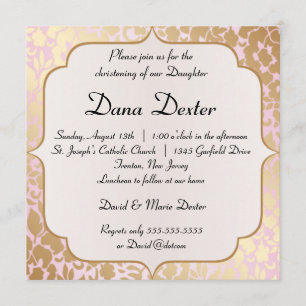 Metallic Golden Roos Pink Baptisme Invitation Kaart