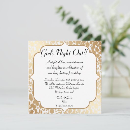 Metallic Golden White Floral Girls Night Out Kaart (Staand voorkant)