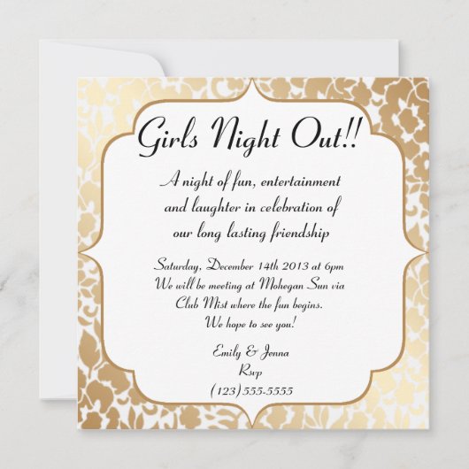 Metallic Golden White Floral Girls Night Out Kaart (Voorkant)