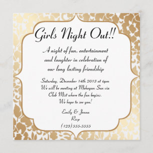 Metallic Golden White Floral Girls Night Out Kaart