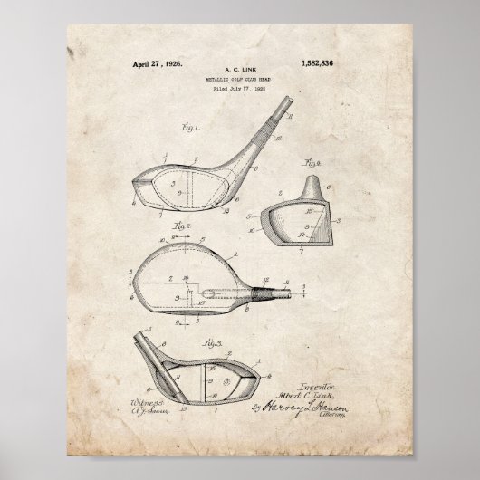 Metallic Golf-club Head Patent - Old look Poster (Voorkant)