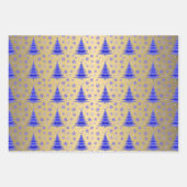 Metallic goud blauw kerstbomen patroon inpakpapier vel (Voorkant 3)