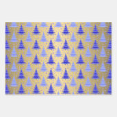 Metallic goud blauw kerstbomen patroon inpakpapier vel (Voorkant 2)