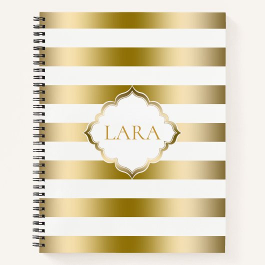 Metallic goud en witte strepen notitieboek (Voorkant)