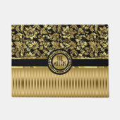 Metallic goud en zwart damast en strepen deurmat (Voorkant)
