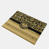 Metallic goud en zwart damast en strepen deurmat (Schuin)