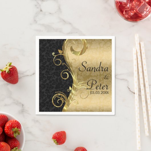 Metallic goud en zwart damast- Save the date Servetten (Insitu)