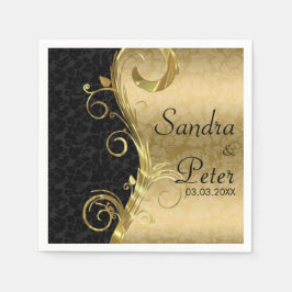 Metallic goud en zwart damast- Save the date Servetten