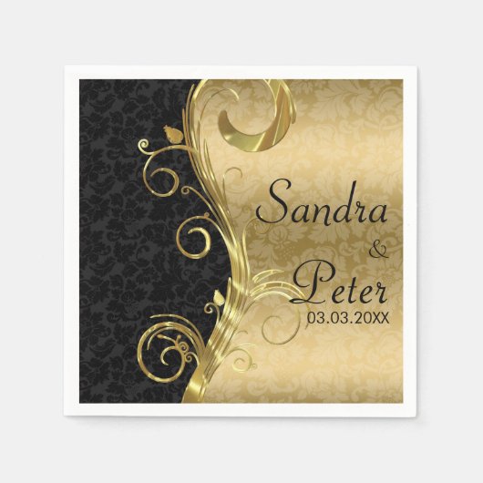 Metallic goud en zwart damast- Save the date Servetten (Voorkant)