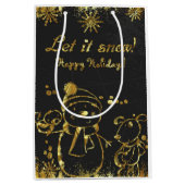 Metallic goud en zwart illustratie- Kerstmis Medium Cadeauzakje (Voorkant)