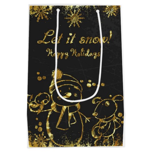 Metallic goud en zwart illustratie- Kerstmis Medium Cadeauzakje (Achterkant)