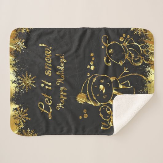 Metallic goud en zwart- Vrolijk Kerstfeest Sherpa Deken (Voorkant (horizontaal))