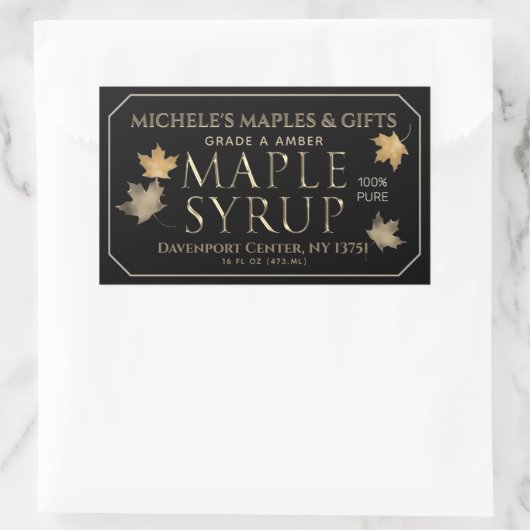 Metallic goud en zwarte esdoornsiroop met bladeren rechthoekige sticker (Tas)