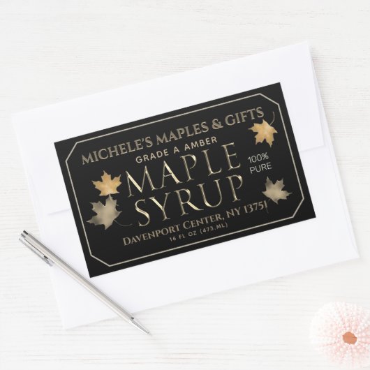 Metallic goud en zwarte esdoornsiroop met bladeren rechthoekige sticker (Envelop)