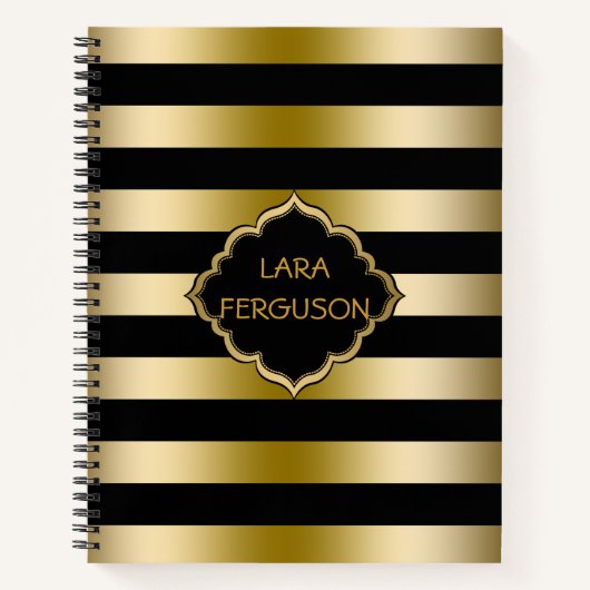 Metallic goud en zwarte strepen notitieboek (Voorkant)