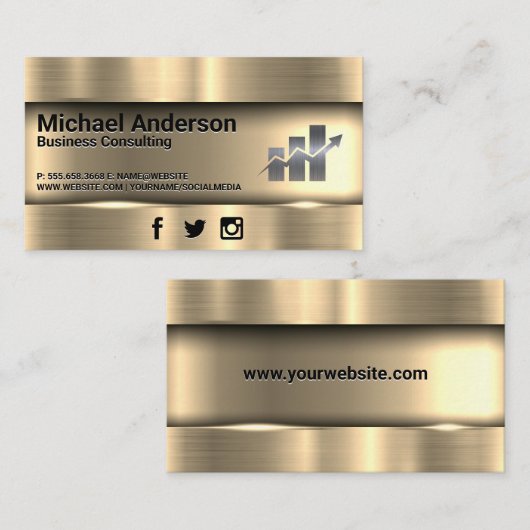 Metallic Goud | Financiën Koersgrafiek Logo Visitekaartje (Voorkant / Achterkant)