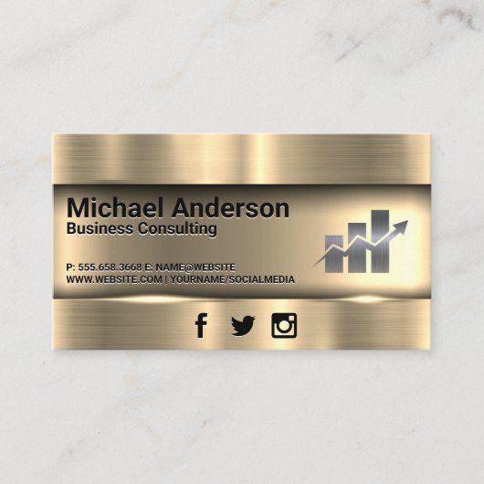 Metallic Goud | Financiën Koersgrafiek Logo Visitekaartje (Voorkant)