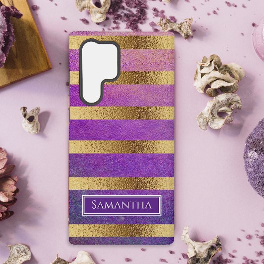 Metallic goud gestreepte Paarse Samsung Galaxy Hoesje