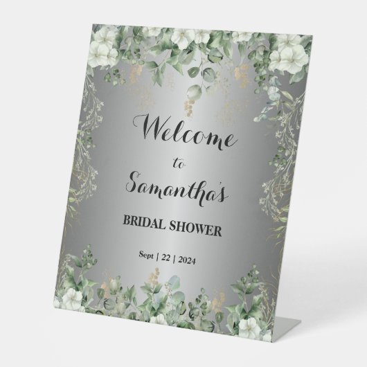 Metallic Goud & Groen Botanisch voetstuk Reclamebord Met Voetstuk (Voorkant)