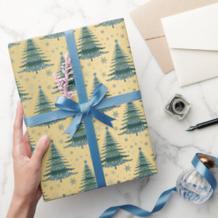 Metallic goud groene kerstbomen patroon cadeaupapier