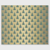 Metallic goud groene kerstbomen patroon cadeaupapier (Vlak)