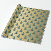 Metallic goud groene kerstbomen patroon cadeaupapier (Uitgerold)