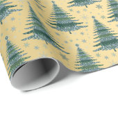 Metallic goud groene kerstbomen patroon cadeaupapier (Rol Hoek)