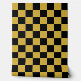 Metallic goud met zwart vierkant patroon behang