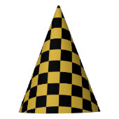 Metallic goud met zwart vierkant patroon feesthoedjes (Voorkant)