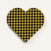 Metallic Goud met Zwart Vierkant Patroon Hart Notitieboek (Voorkant)