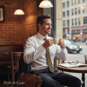 Metallic goud met zwart vierkant patroon Stropdas