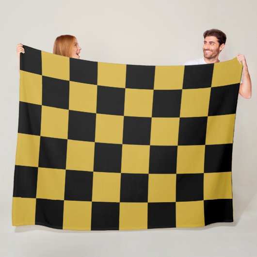 Metallic goud met zwarte vierkante stijl fleece deken (In situ)