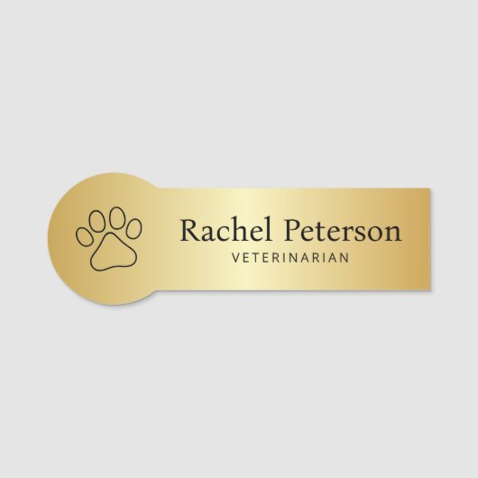 Metallic Goud Moderne Paw Print Veterinair Naamplaatje (Voorkant)