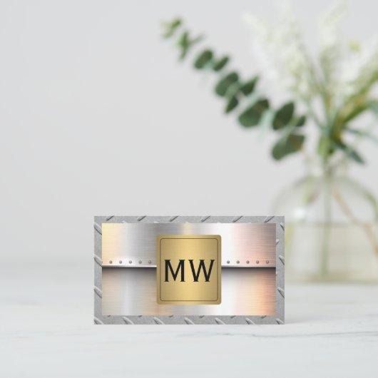 Metallic goud monogram | Klinknagels en staal Visitekaartje (Staand voorkant)