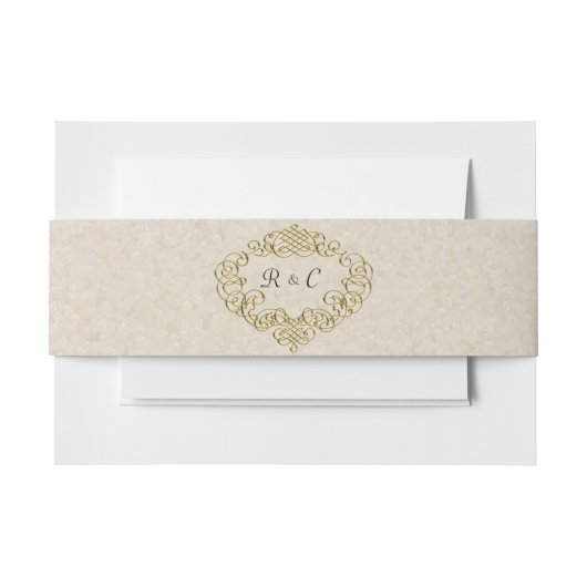 Metallic Goud Monogrammed Bruiloft Crest Uitnodigingen Wikkel (Voorkant Voorbeeld)