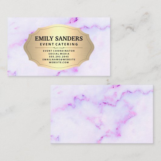 Metallic Goud Paarse Marmer Textuur Visitekaartje (Voorkant / Achterkant)