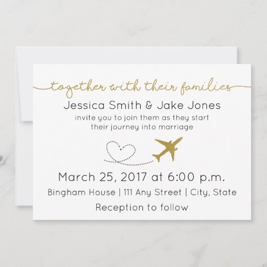 Metallic goud, reizen thema bruiloft uitnodigen kaart (Voorkant)