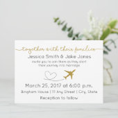 Metallic goud, reizen thema bruiloft uitnodigen kaart (Staand voorkant)