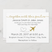 Metallic goud, reizen thema bruiloft uitnodigen kaart (Voorkant / Achterkant)