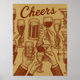 Metallic Goud Rode Toast Drinken Poster
