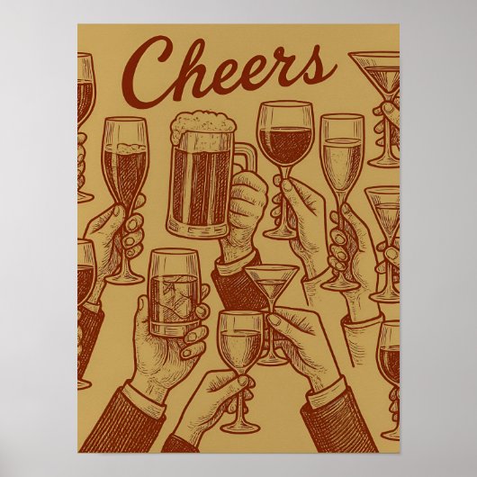 Metallic Goud Rode Toast Drinken Poster (Voorkant)