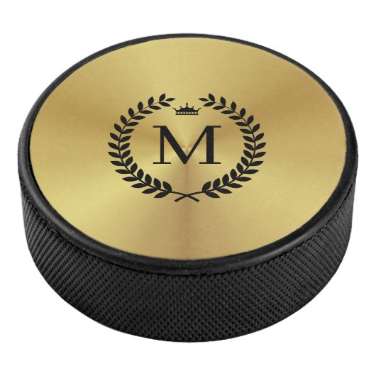 Metallic goud roestvrij staal zwart laurierkrans hockey puck (3/4)