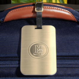 Metallic goud staal gegraveerd monogram bagagelabel